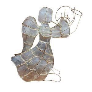 Capiz Shell Angel Christmas 11.5" Tall Gold Wire Gabriel Blowing Horn